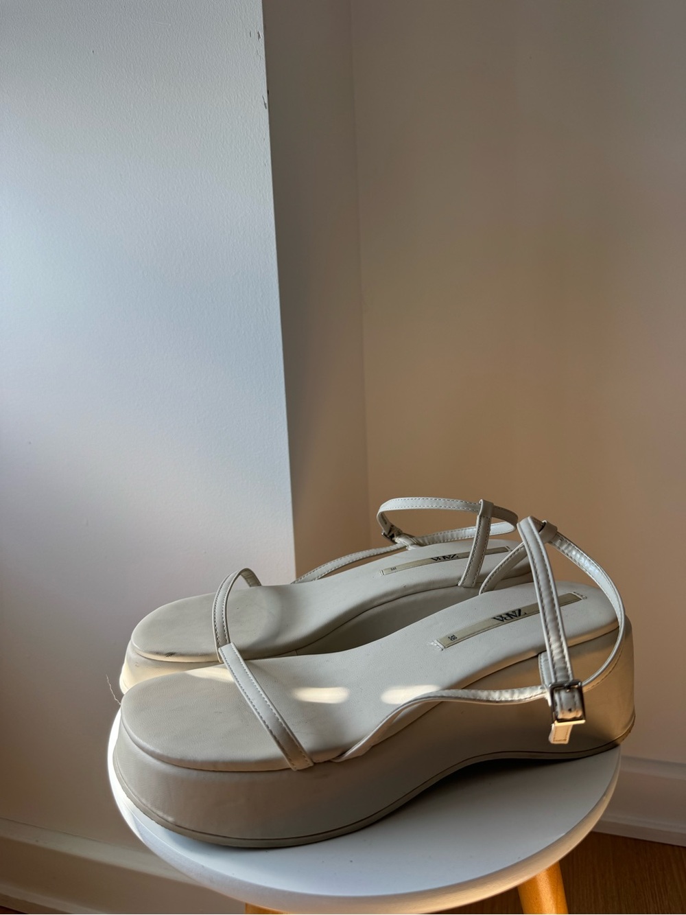 Zara Cream Platform Sandals with Ankle Strap